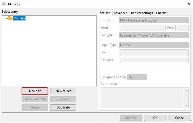 新しいサイトを作成する-FileZilla