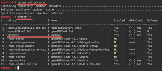 zypper list repository command