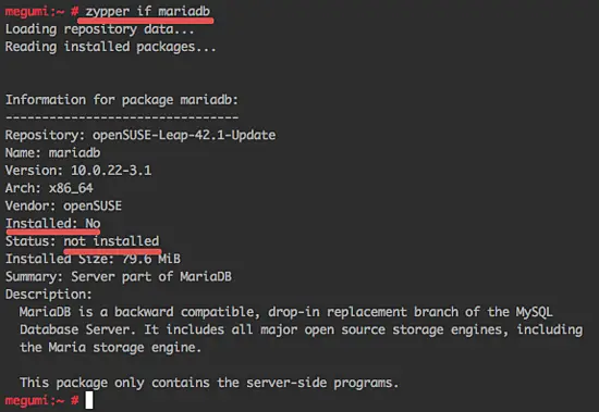 zypper info about mariadb package
