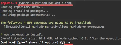 Install mariadb with zypper in