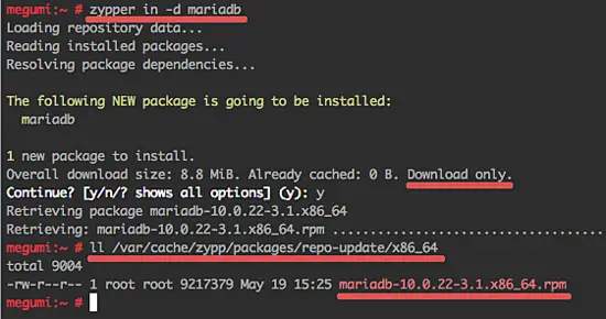 download mariadb rp package with zypper command