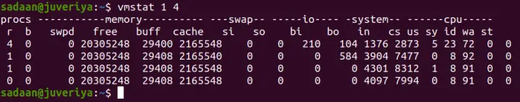 'vmstat' command output