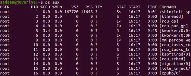 The 'ps' command output