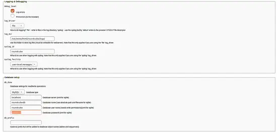 Database settings