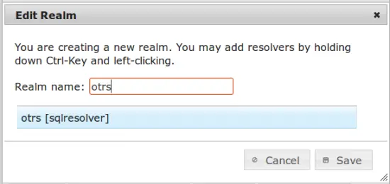 The realm otrs contains the resolver otrs.