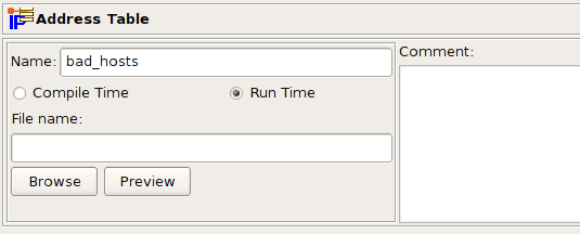 address table object with empty table in fwbuilder GUI