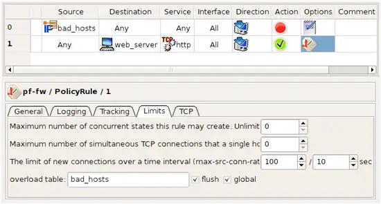 policy rules using address table object with dynamically populated addresses in fwbuilder GUI