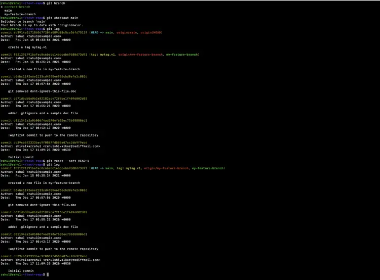 Remove a local commit with soft reset