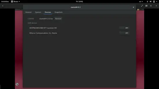 Properties page in GNOME Boxes