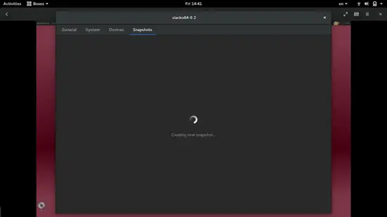 Create a snapshot in GNOME Boxes