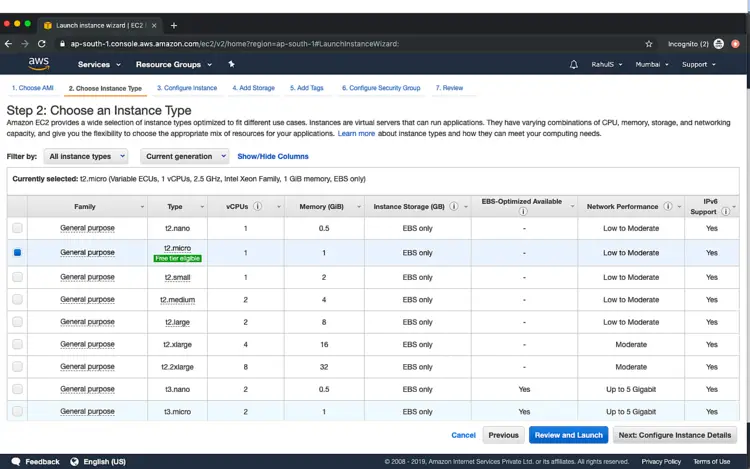 Choose instance type