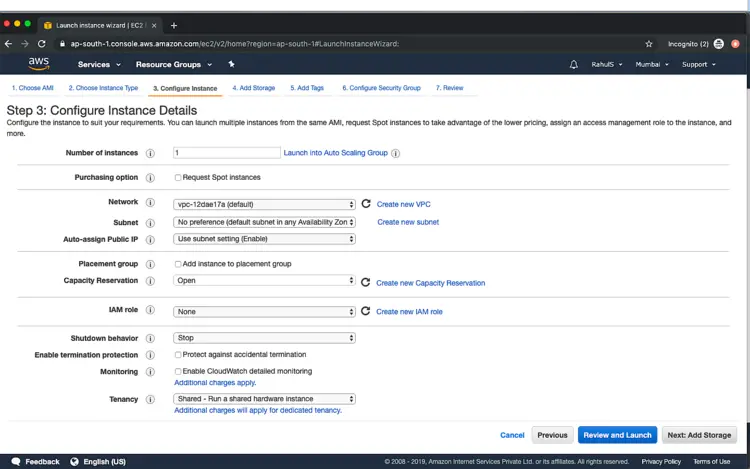 Configure instance details