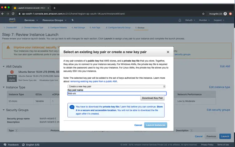 Select or create key pair