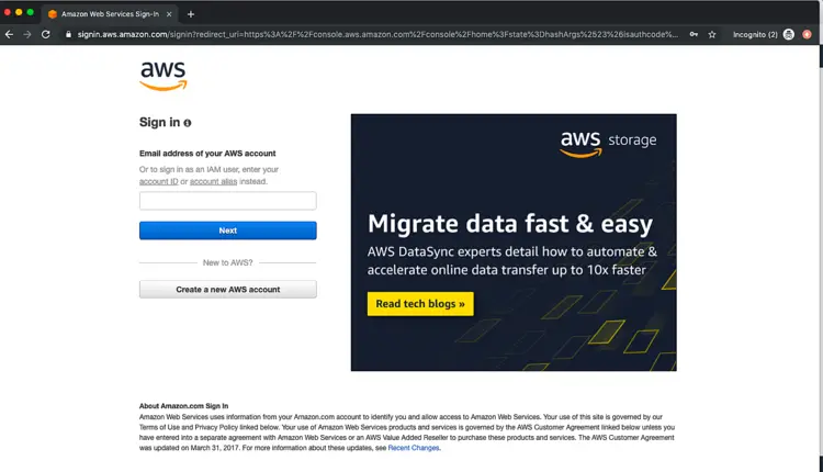 Login to AWS