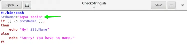 if -n when String is not Null