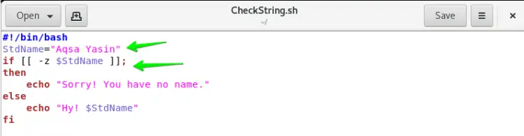 if -z when String is not Null