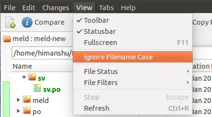 Meld ignore filename case