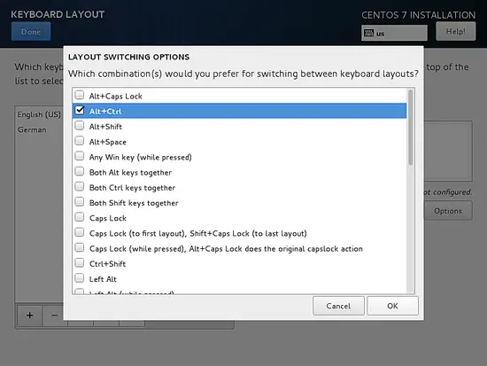 Use Alt + Ctrl to switch the layout