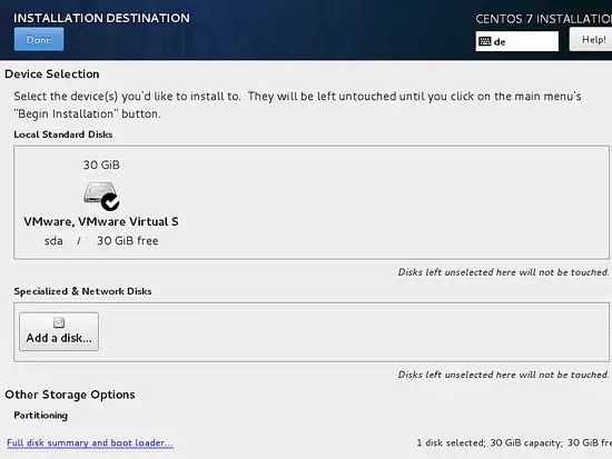 Select the installation destination for CentOS
