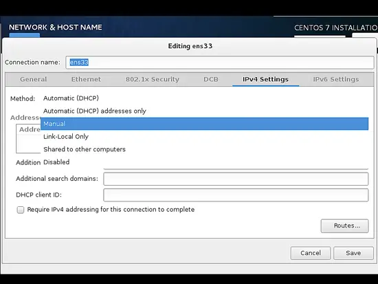 Set IPv4 mode to manual.