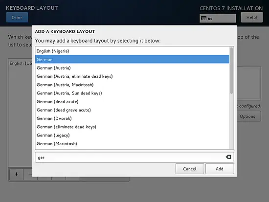 Select the German keyboard layout.