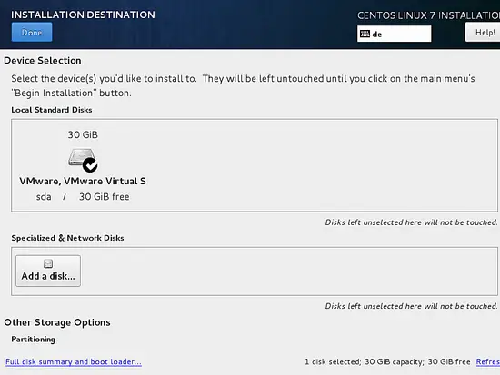 Select the installation destination for CentOS.