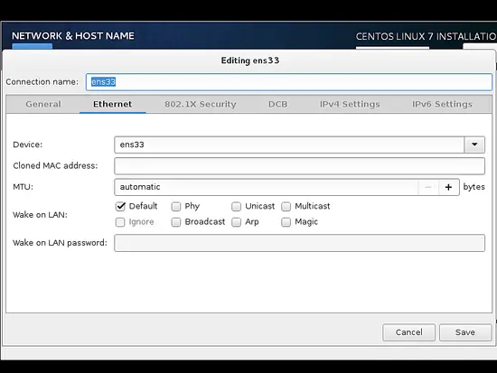 Network card details.