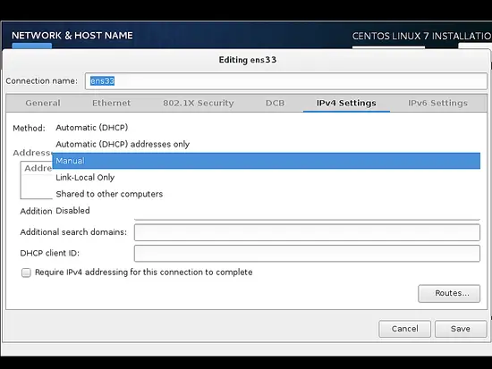 Set IPv4 mode to manual.