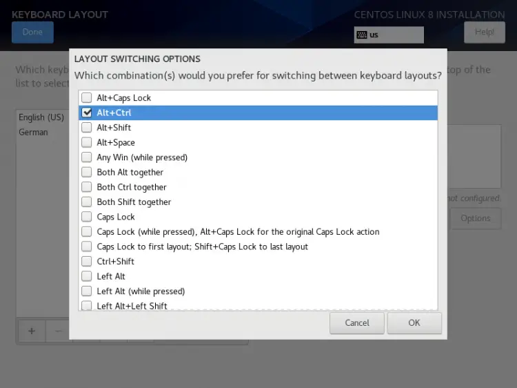 Customize layout switching option.