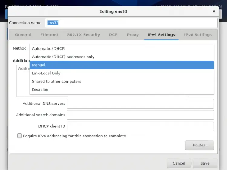 Set IPv4 mode to manual