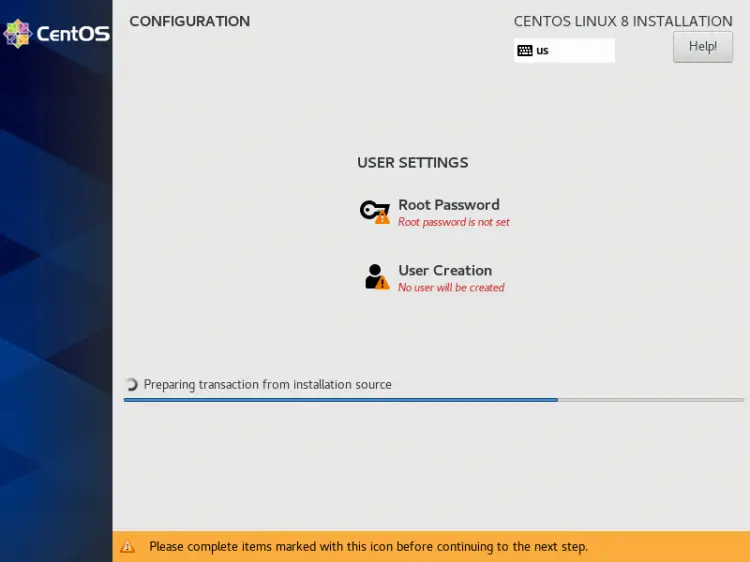 Configure users and passwords while CentOS is getting installed