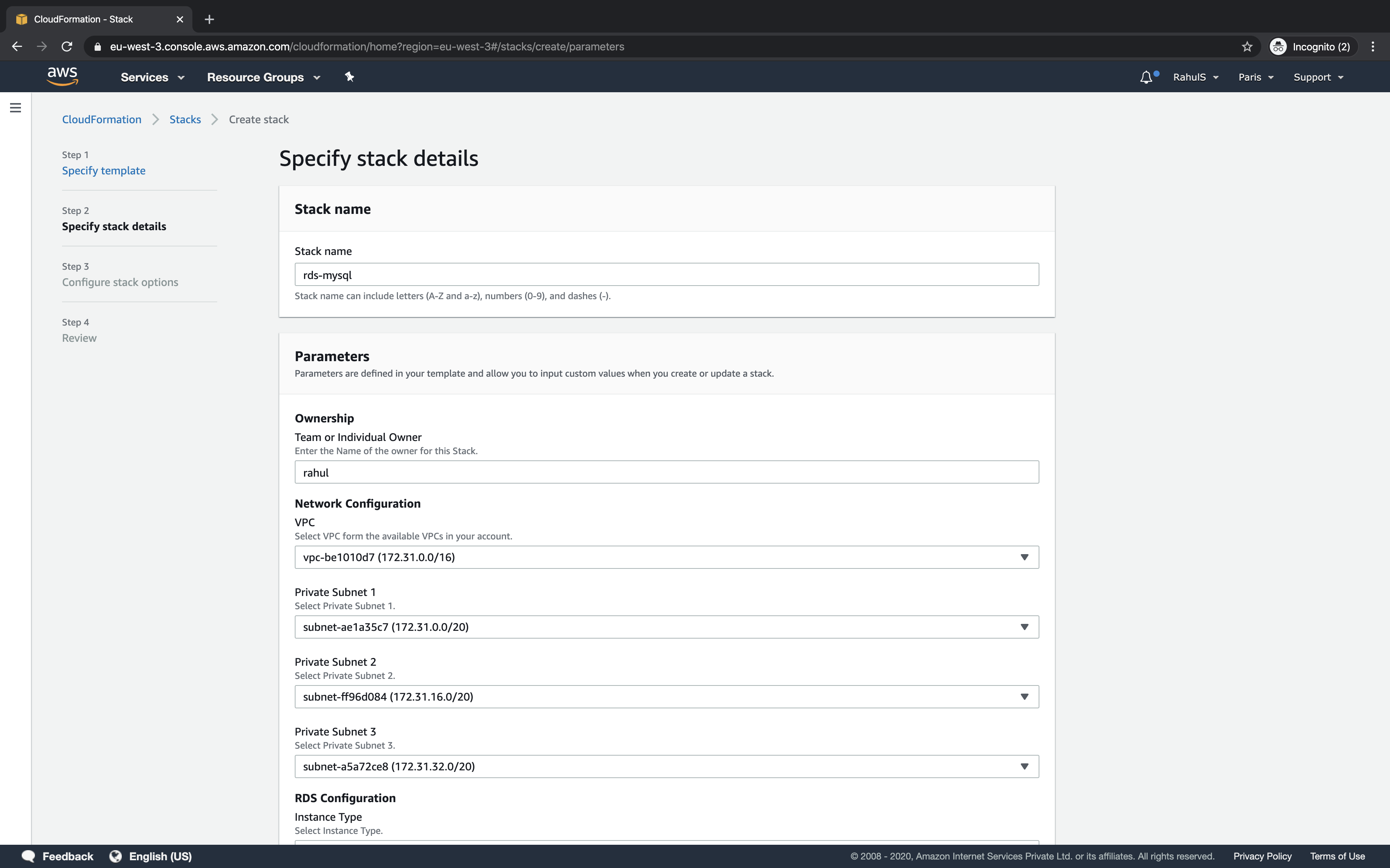 Use Cloudformation to create an RDS MySql Instance on AWS