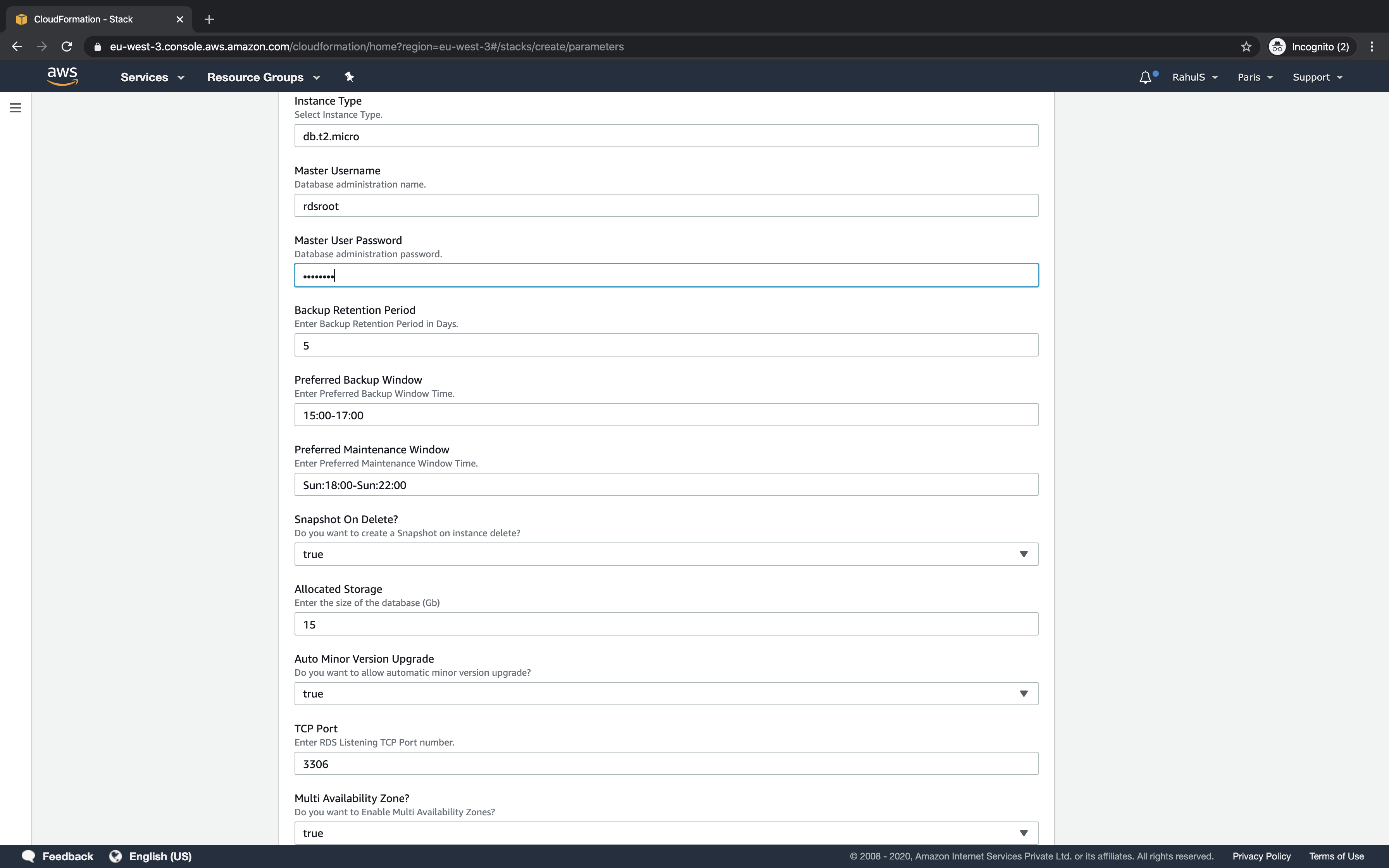 Use Cloudformation to create an RDS MySql Instance on AWS