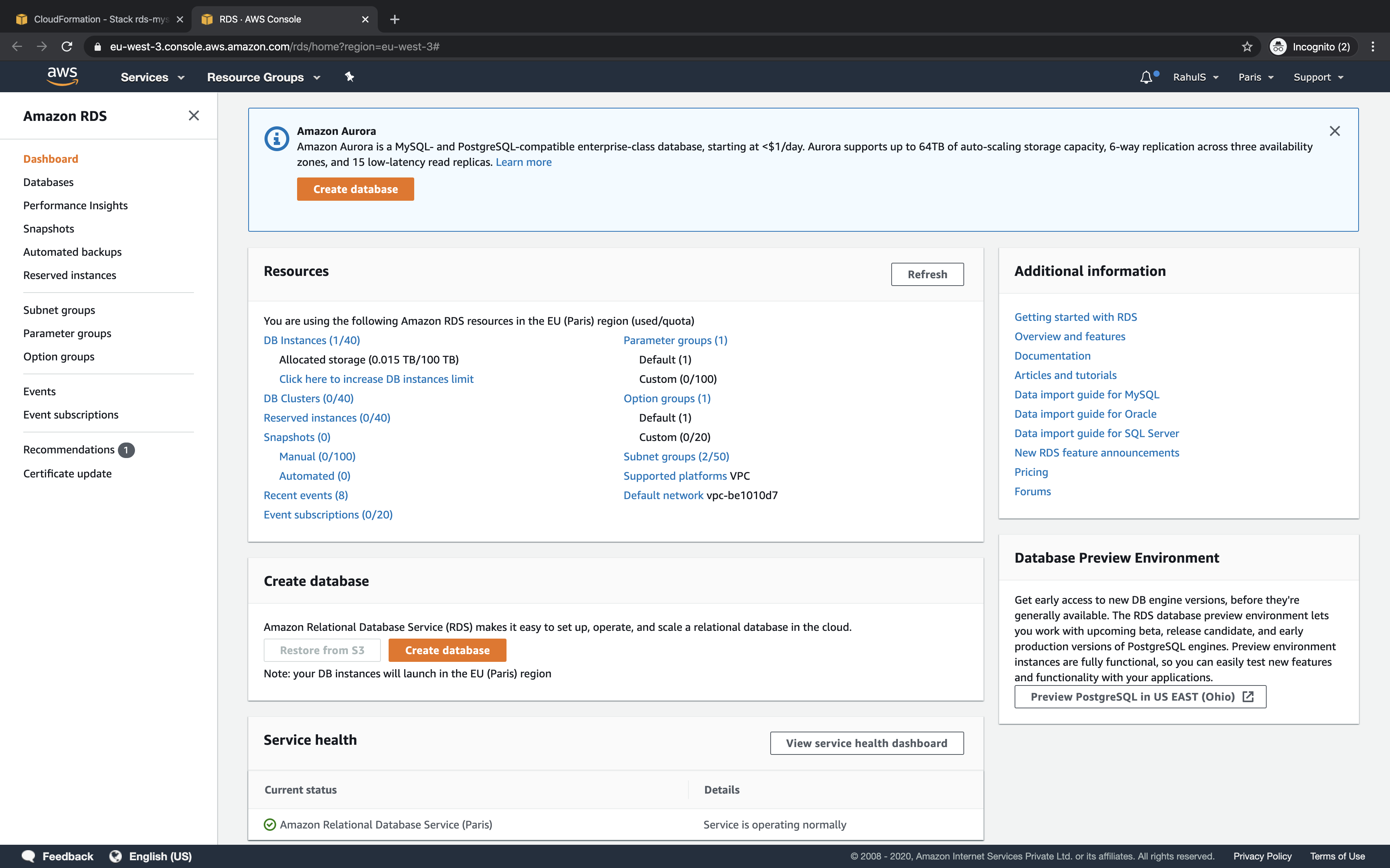 Use Cloudformation to create an RDS MySql Instance on AWS