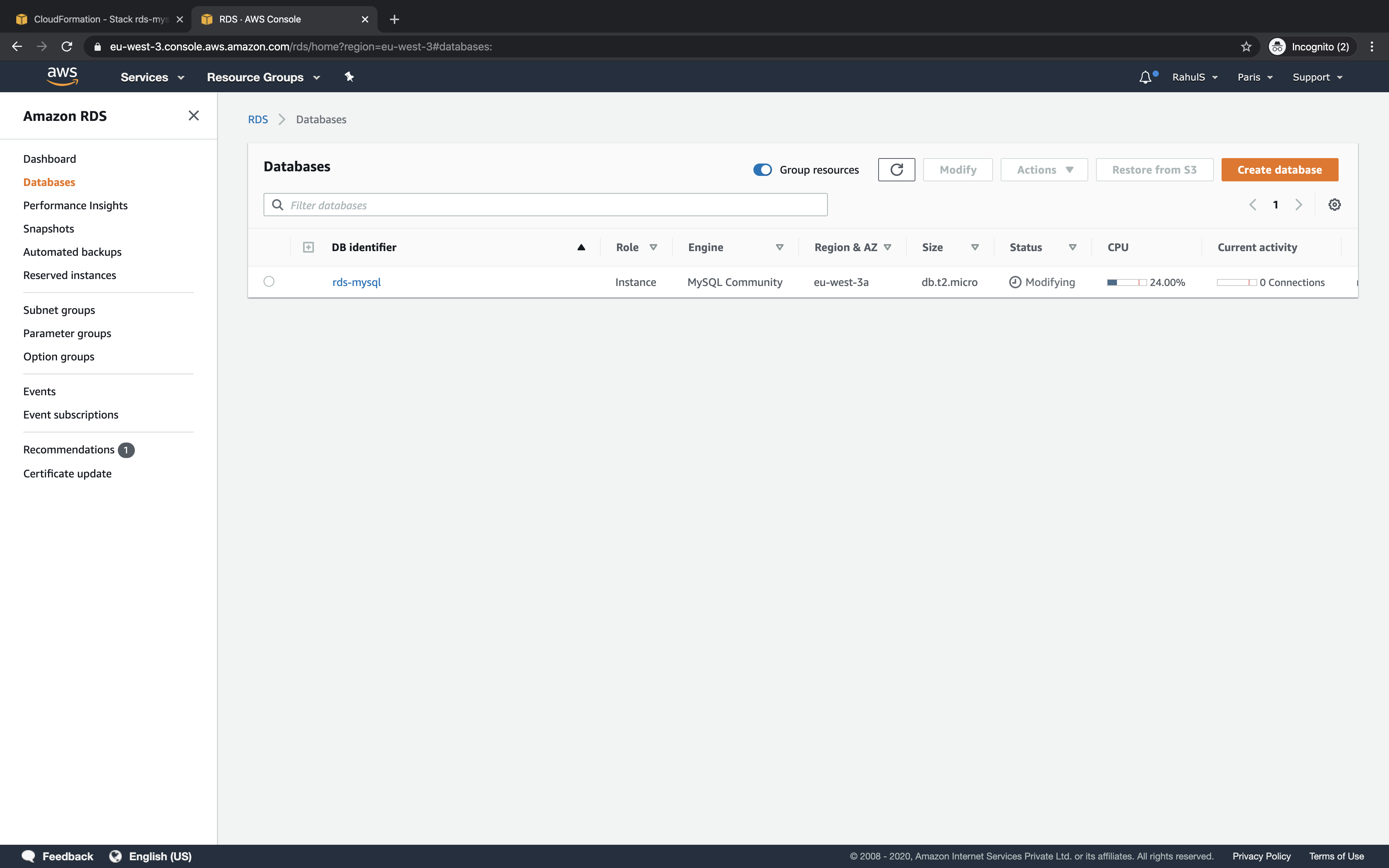 Use Cloudformation to create an RDS MySql Instance on AWS