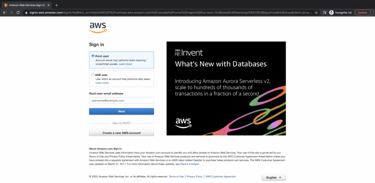 Login page