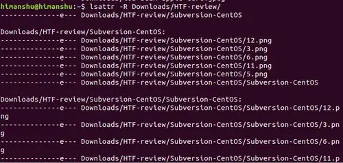 How to make lsattr recursively work on directories