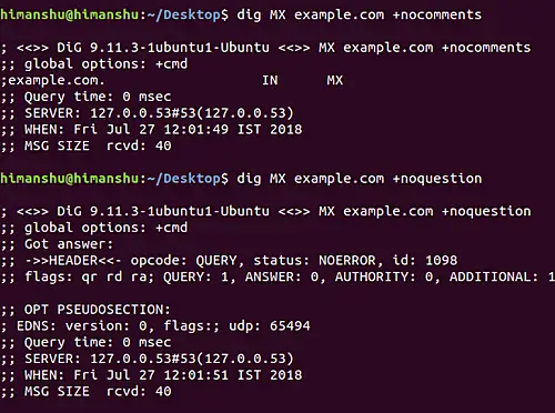 Dig command nocomments option