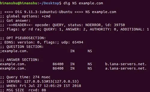 Get the name servers of a domain with dig