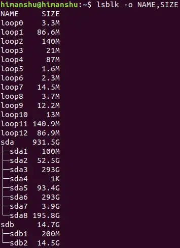 How to make lsblk output select columns