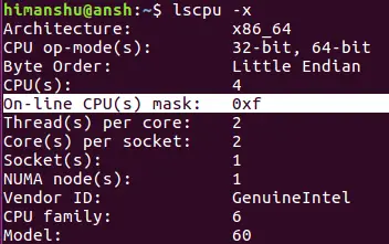 How to make lscpu use hexadecimal masks for CPU sets