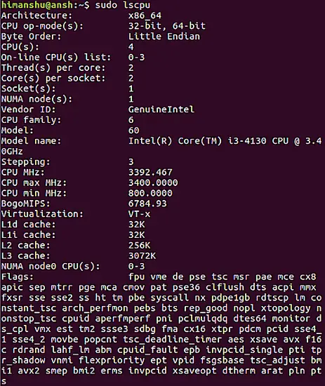 How to use lscpu command