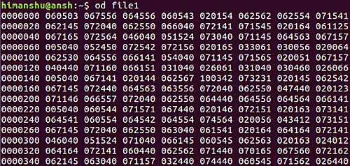 Linux od command output