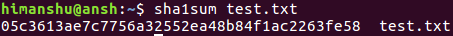 How to use sha1sum command
