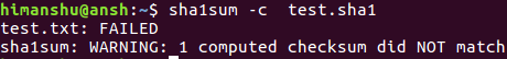 sha1sum command result