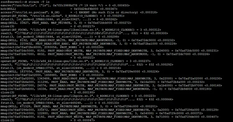 Show function call timings with strace