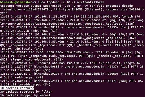 How to make tcpdump exit after receiving set number of packets