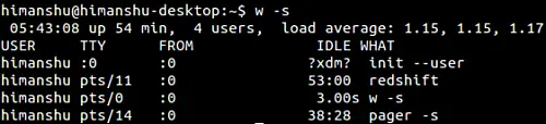 How to make w display output in short format