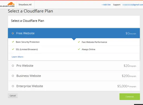 Select CloudFlare Plan