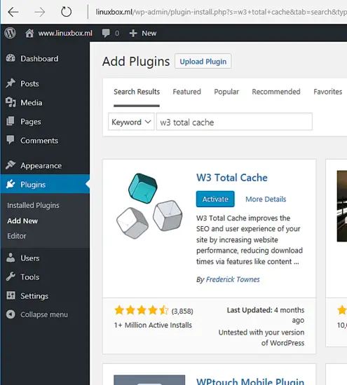 Activate W3 Total Cache plugin